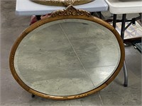 Antique Oval Oak Frame Wall Mirror