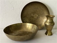 2 Vintage Brass Bowls & Vase