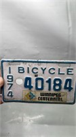 1974 Manitoba Centennial Bicycle License Plate