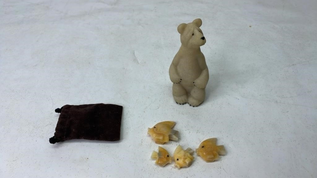 Bear and carved fish ornament lot