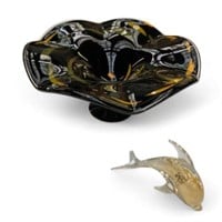 Murano Glass Raised Centerpiece Bowl & Dolphin.
