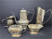 Sterling Tea Set with Silverplate Pitchers