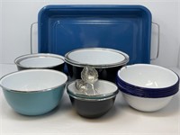 Enamelware Bowls and Tray, Measuring Spoons