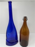 Tall Amber and Cobalt Bottles