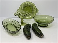 Mid Century Green Glassware