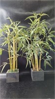 2 Faux Bamboo Plants in Wood Planters