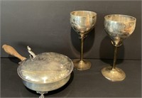 Silver Plate Crumb Catcher and Wine Goblets