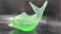 Green Satin Green Art Glass Dolphin