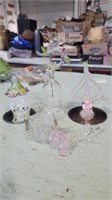 5 spun glass decor ship, carousel, basket, rose