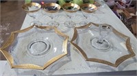 Gold ring platter, snack tray, and 4 champagne