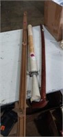 Lot with fire extinguisher coat hanger and cane