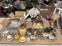 Clown figurines, teacups and more.