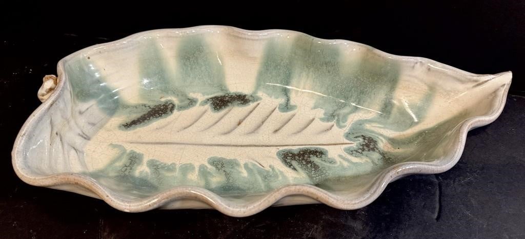Vintage Oribe Pottery Leaf Tray