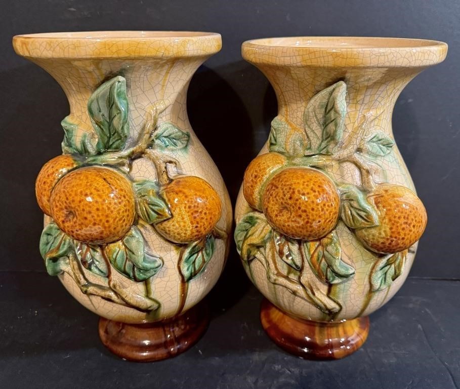 2- Vintage Chinese Sancai Glazed Majolica Vases