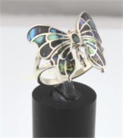 Butterfly Ring Size 9.5 Abalone, Sterling Silver