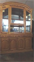 Oak Lighted China Hutch w/Carved Front