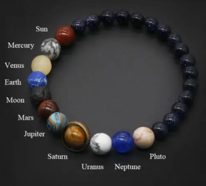 New solar system bracelet. Black is lava stones