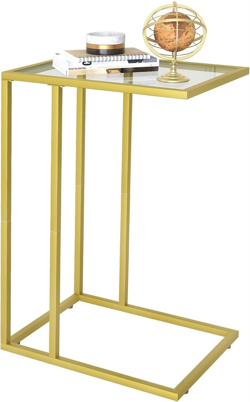 Gold C Shaped Glass End Table, Small Space, 1pc