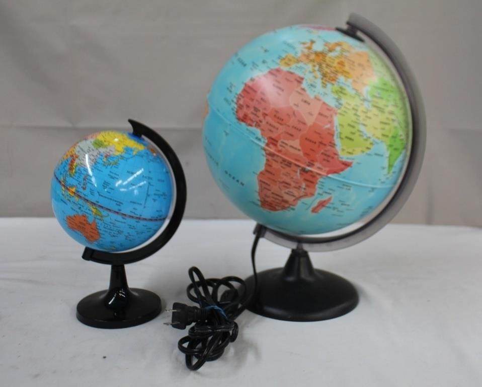 Two table top globes, Illuminated globe, 14.25"