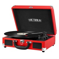 Red 3-Speed Suitcase Turntable with Bluetooth
