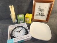 Decorative clocks,  candles and more