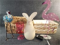 Decorative baskets, flamingos and more