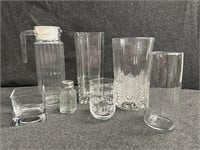 Heavy Ribbed Crystal vase, glasses