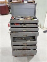 Metal Toolbox on Wheels with Misc Contents