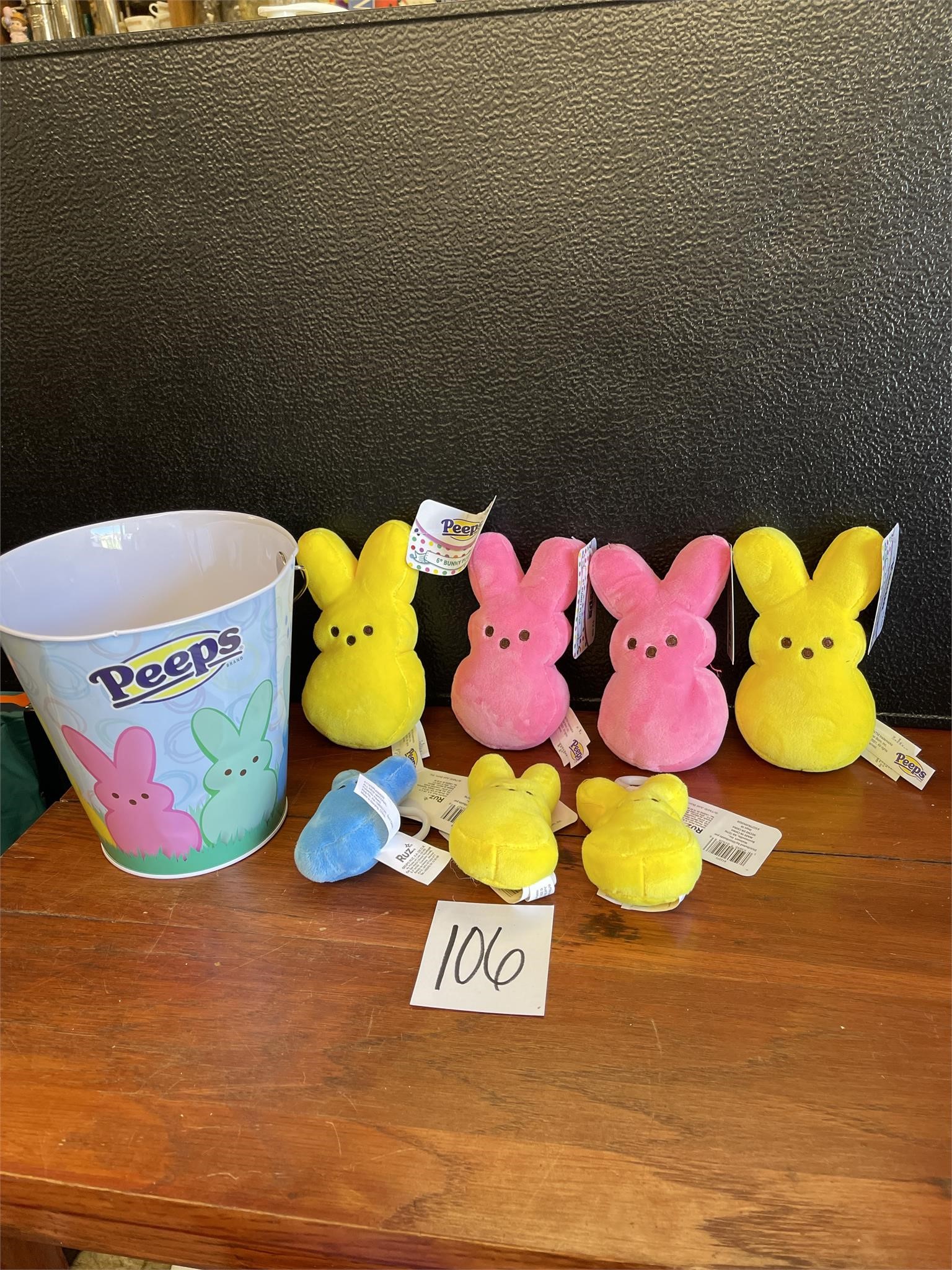 new 6" bunny peeps plush and bucket