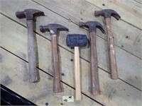 (4) Wooden Handled Hammers & (1) Mallet