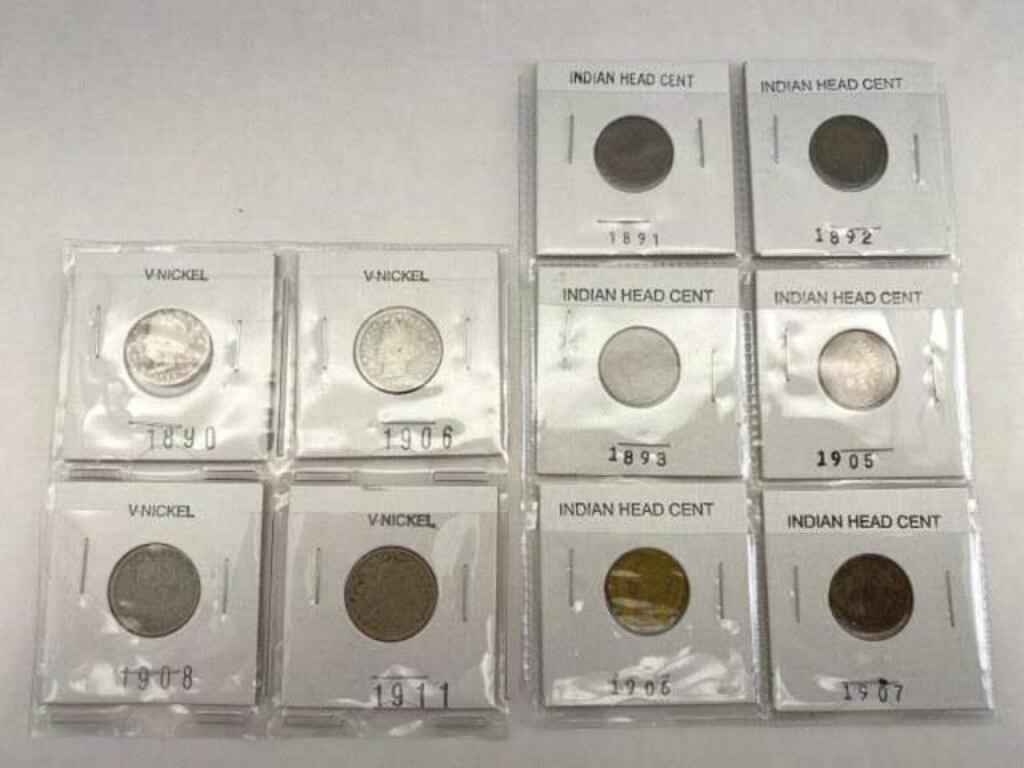 V Nickel and Indian Head Cents