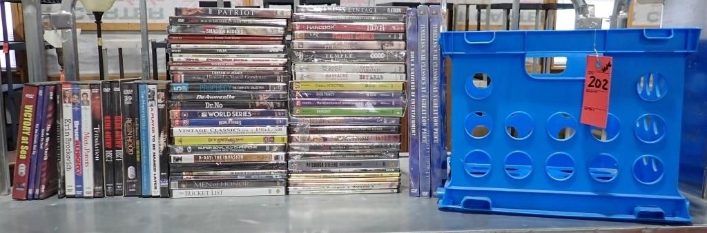 Misc DVDS (Many New) & Plastic Crate