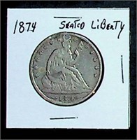 1874 Seated Liberty Silver Half Dollar