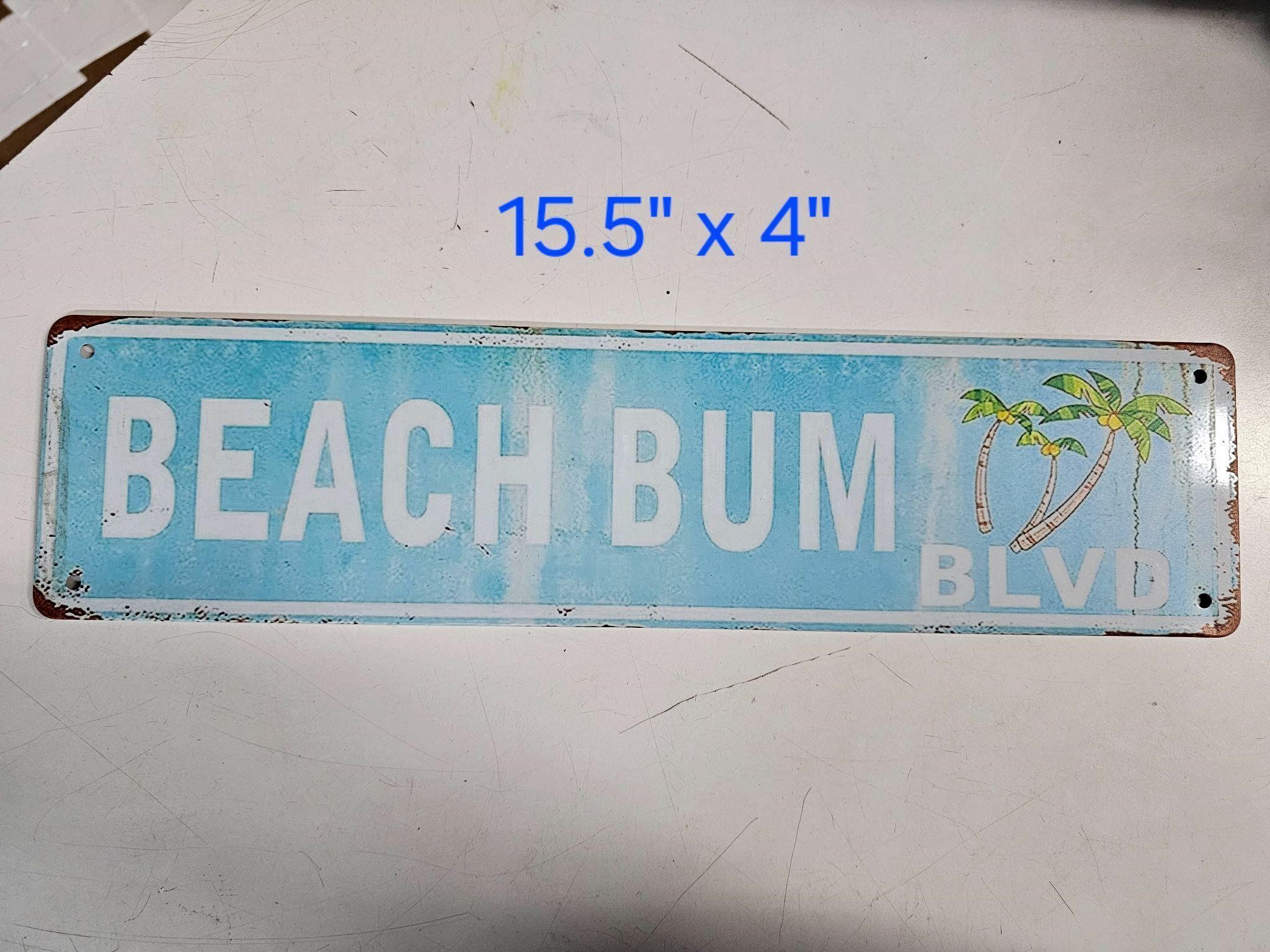 Metal sign " Beach Bum blvvd"15.5x4"