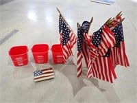 (3) Kleen-Pail Buckets & American Flags