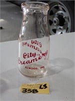 1/2 Pint City Creamery Milk Bottle Elwood, IN