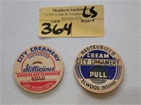 (2) City Creamery Milk Caps - Elwood, IN