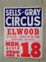 Sells and Gray Circus Poster Elwood Fairgrounds