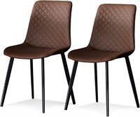 $150  Brown Leather Dining Chairs, Set of 2