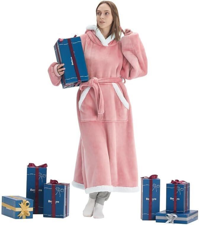 Bedsure Blanket Hoodie, Pink, Standard