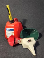 2 Gal Gas Tank with Contents, Funnels(3)