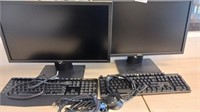 2 Dell Monitors 23' & 2 Keyboards, Misc Cords