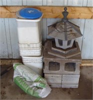 Cement Blocks, Pails and Feeder