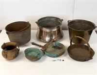 Large Copper, Brass and Iron Pot lot