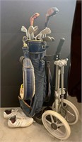 Vintage Golf Bag and rolling cart and mens golf