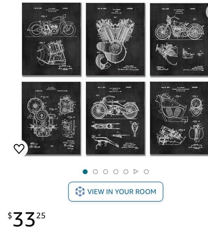 Motorcycle Patent Art Prints - Set of SIX 8"x10"