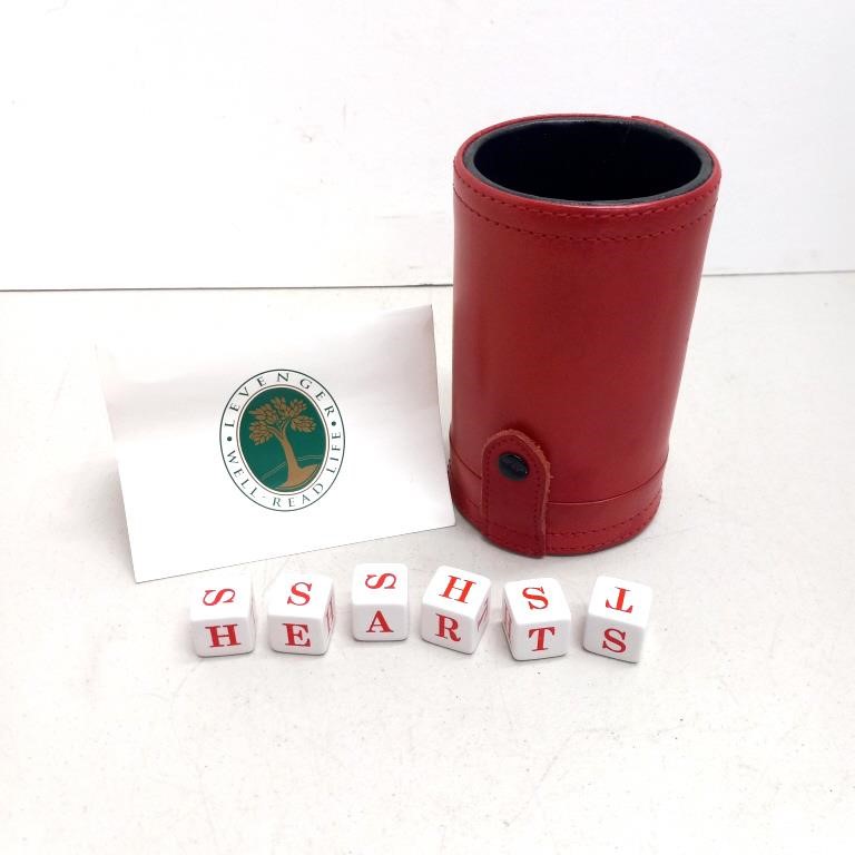 Levenger Leather cup HEARTS dice game