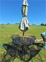Patio Set: Round Wrought Iron Table, (4) Chairs,