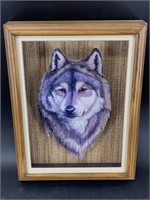 3D stacked piece of artwork of a wolf's head in sh