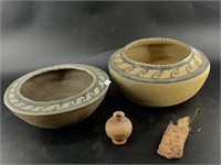 2 Pots hand painted pottery 10" diameter each